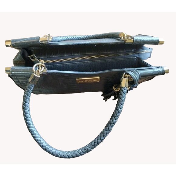 Bebe Handbag Satchel Gray Fringe Textured Braided Handle Gray - Picture 14 of 16